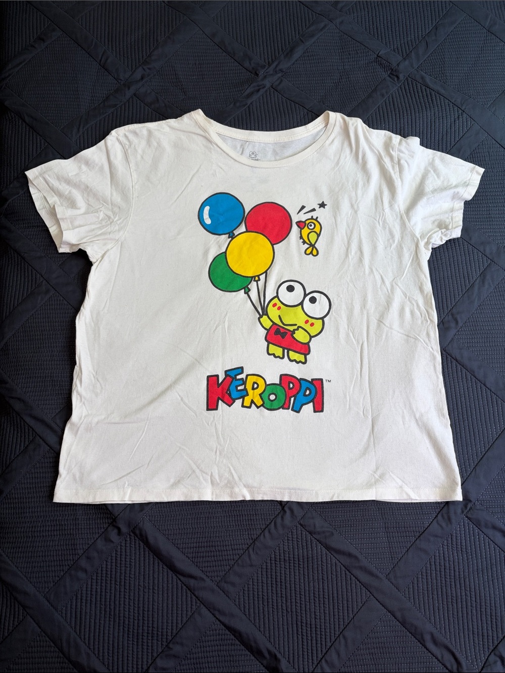 Sanrio Keroppi T-Shirt Womens 2X White Balloon Graphic 100% Cotton Cute Frog